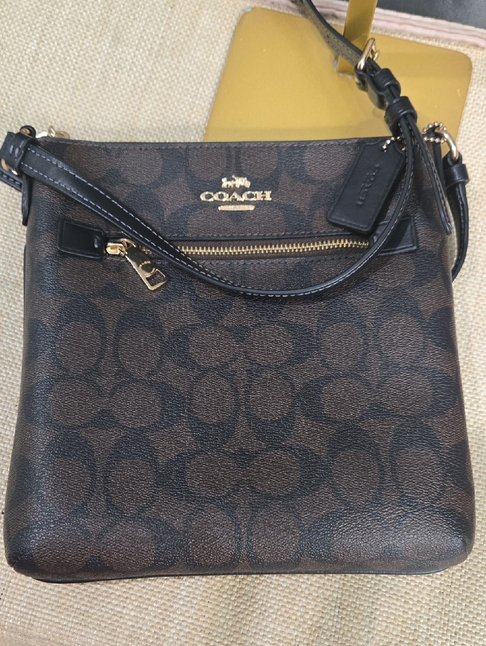 Like New! Coach Brown Signature Crossbody with Black Trim - Picture 9 of 10